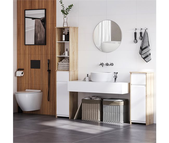 Armario Alto de Baño MDF kleankin, hogar - baño 32 Multicolor