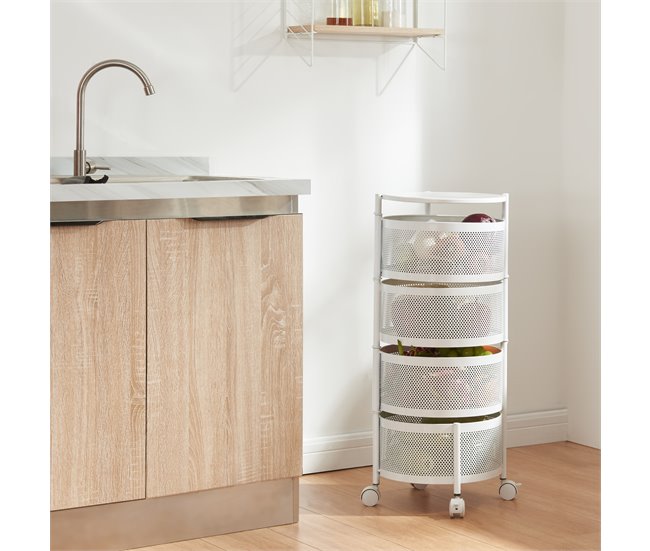 [en.casa] Carrito de cocina Steigen con 4 cestas redondas acero 33 Blanco