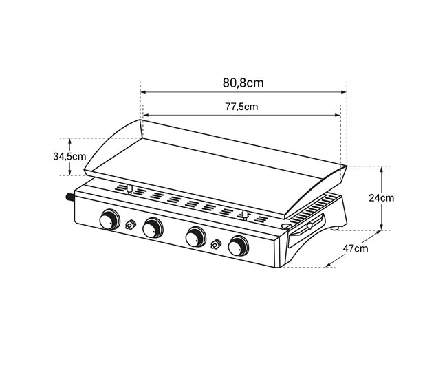 Plancha de gas VALENCIA - 4 quemadores 10kW Negro