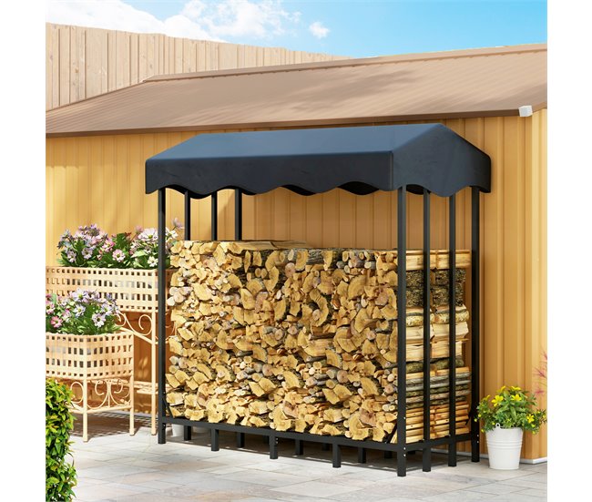 Estante para Leña Metal, Tela Oxford Outsunny Negro