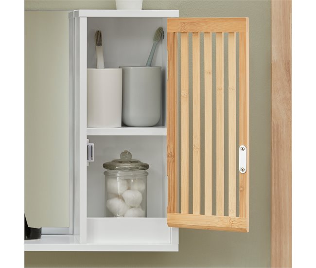 Armario de Pared con Espejo con Puerta BZR128-W SoBuy Blanco