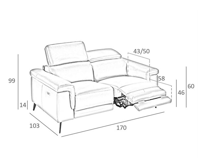 ANGEL CERDA Sofá 2 plazas tapizado en piel Nogal
