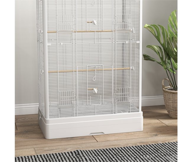 Jaula para Pájaros Acero, Madera de Abeto PawHut Blanco