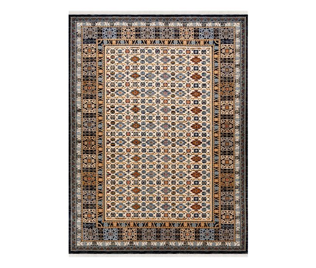 Alfombra KESHAN franjas Marco oriental 6428/53551 120x145 Marron
