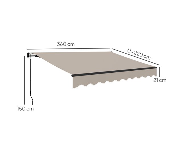 Toldo Manual Retráctil Aluminio, Poliéster Outsunny 360x220 Crudo
