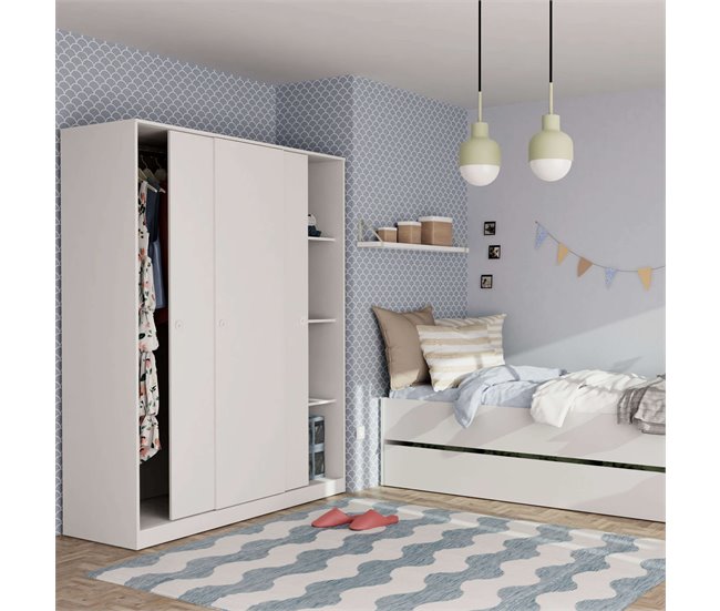 Armario Grande Tibet 3 Puertas Correderas 150 Blanco
