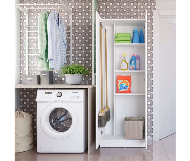 Armario Auxiliar Multiusos Alto con 2 Puertas Abatibles Blanco