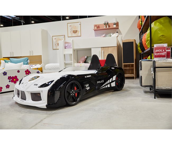 Cama coche 90x190cm POLICE con mando incluido Blanco/ Negro