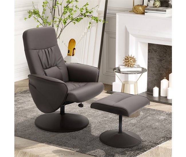 Sillón Reclinable Otomana Metal, PU, Espuma HOMCOM Marron