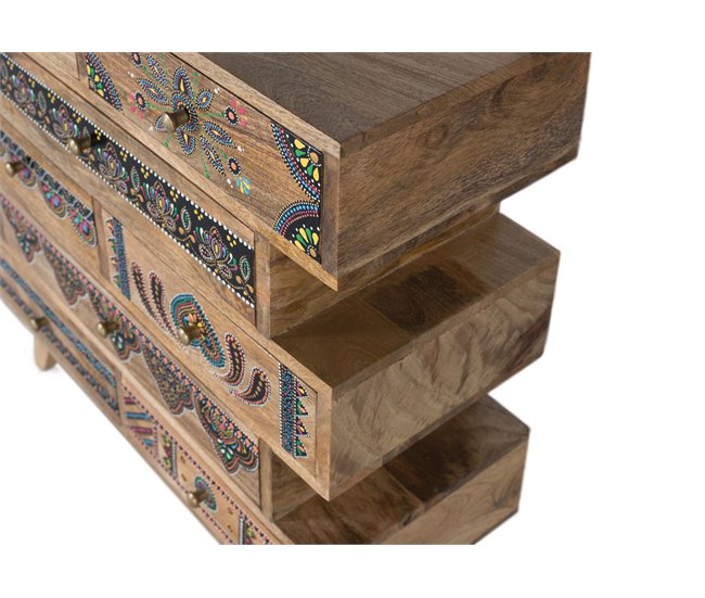 Cómoda fabricada a mano en madera de mango Multicolor