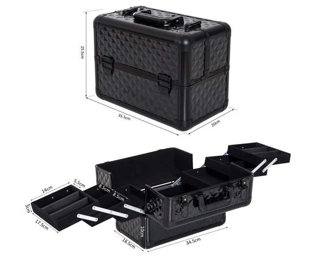 Estuche de Maquillaje Plástico, MDF, metal y aluminio HOMCOM Negro