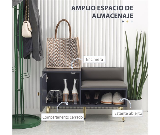 Banco Zapatero Melamina de Madera, Acero HOMCOM Gris