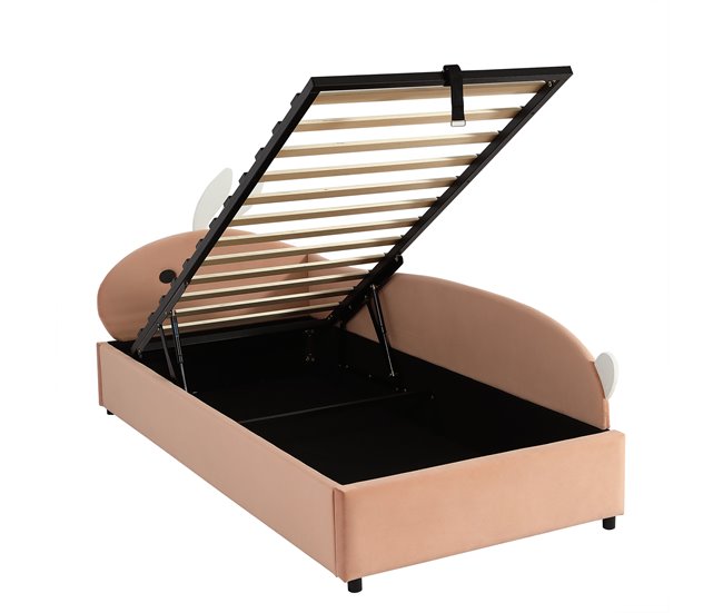 Cama con almacenaje de terciopelo Rosa