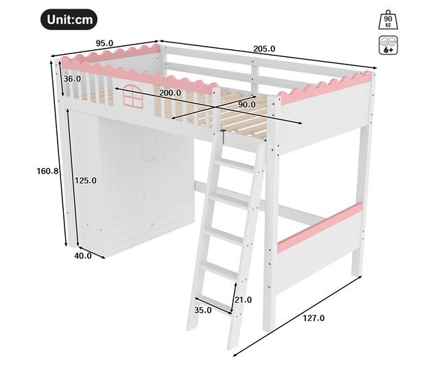 Cama alta para niños Blanco