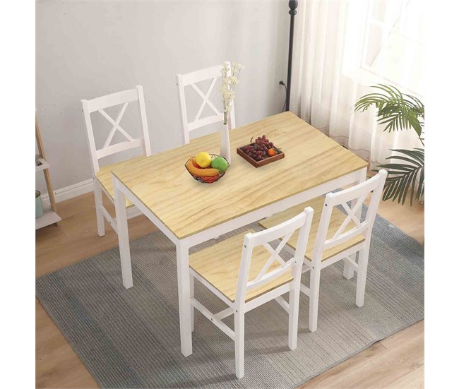 Conjunto de mesa con 4 sillas VERSALLES Natural/ Blanco