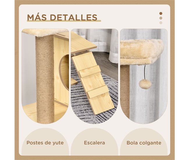 Árbol para Gatos Melamina de Madera, Yute, Poliéster PawHut Amarillo