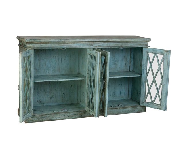 Aparador de madera y cristal con 4 puertas Azul