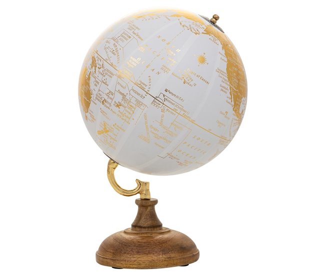 Globo terráqueo de plástico con base de madera Marron