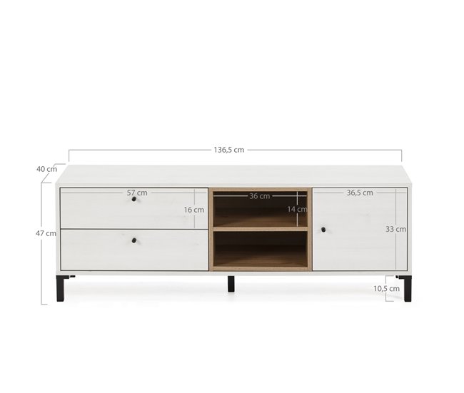 Mueble TV Javea 2 cajones y 1 Puerta 136 Blanco