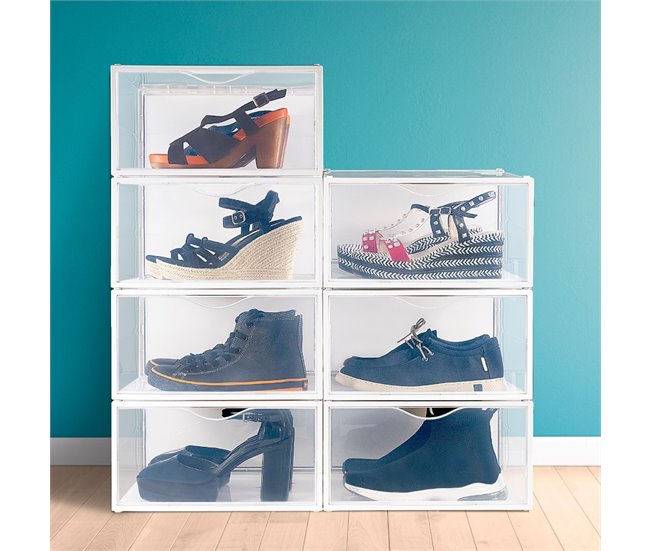 Pack 6 cajas zapatos plástico apilables y antivuelco Max Home Blanco