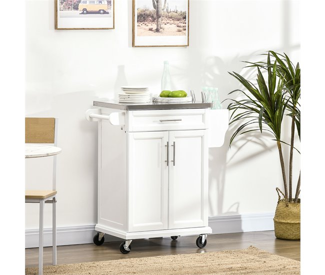 Isla de Cocina MDF, Melamina de Madera HOMCOM, hogar - cocina Blanco