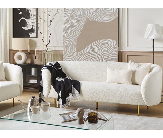 Beliani Sofá de 3 plazas Bouclé LOEN Blanco