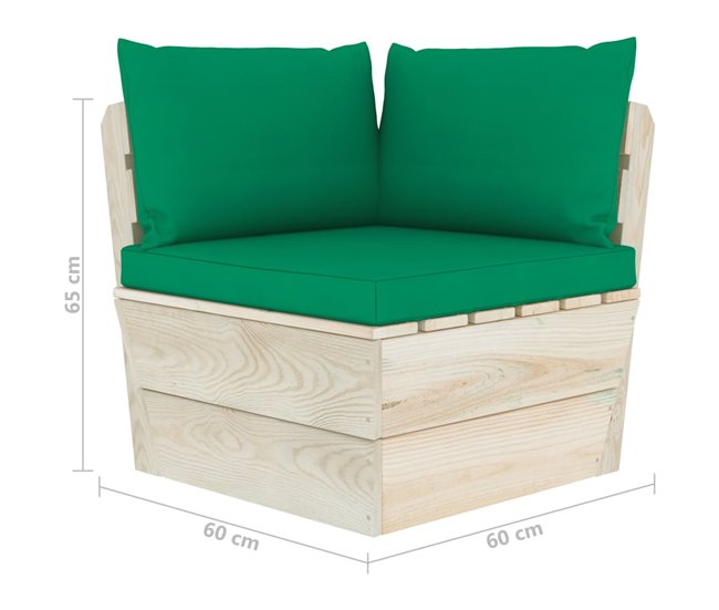 Sofá de palets de jardín 2 plazas con cojines madera de abeto Verde Oscuro