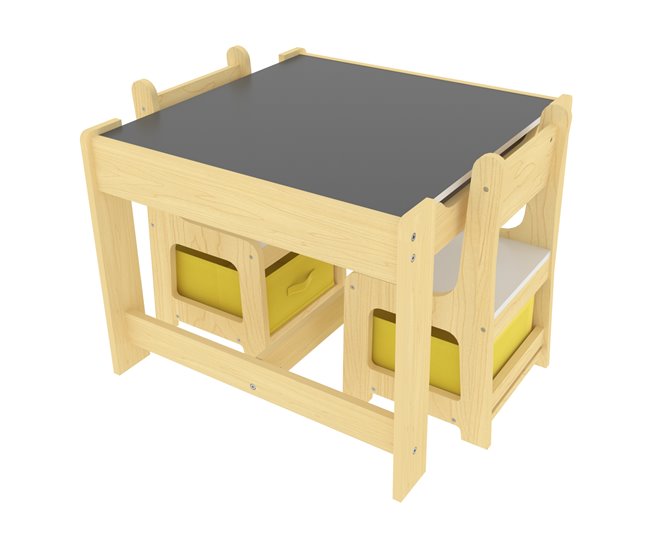 Juego de mesa para niños con 2 sillas Irixoa con cajas MDF Natural
