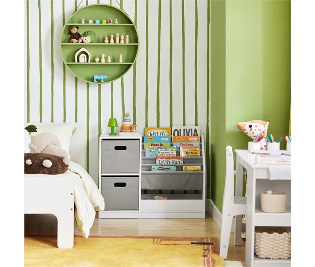 Librería Infantil para niños con 2 Cestas SoBuy KMB76-W Blanco