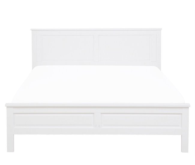 Beliani Cama con somier Madera de pino OLIVET 169x208 Blanco