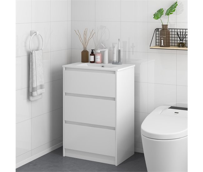 Armario de Baño Melamina de Madera, Cerámica Sintética kleankin 61 Blanco