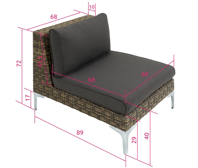 Pieza modular para conjunto de ratán Antracita