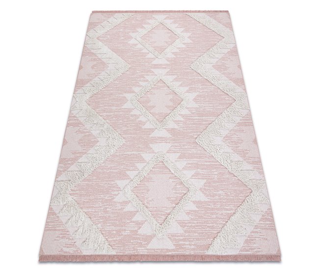 Alfombra ECO sisal BOHO MOROC Diamantes 22312 franjas 117x170 Rosa