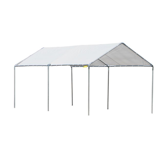 Cochera Exterior Tela PE, Acero Galvanizado Outsunny Blanco