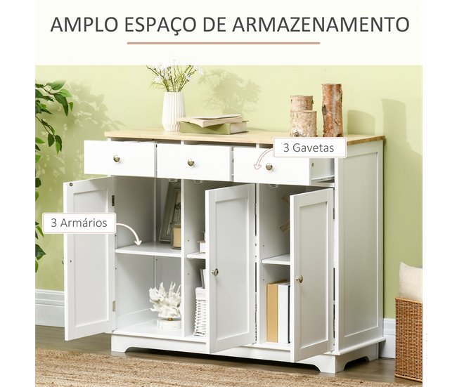 Aparador de Cocina MDF, Madera de Caucho HOMCOM 101 Blanco