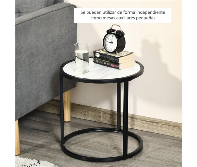Juego de 2 Mesas Auxiliares Acero y MDF HOMCOM 60x60 Blanco