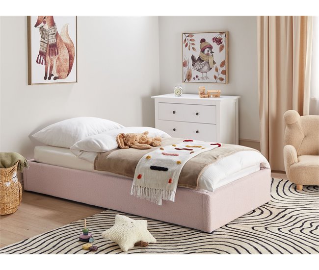 Beliani Cama con somier Bouclé DINAN 97x214 Rosa Talco