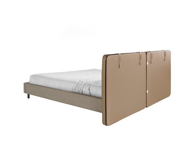 Cama matrimonio tapizada en polipiel y tela Vison