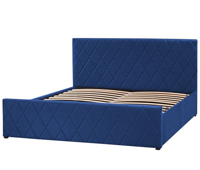 Beliani Cama con almacenaje Terciopelo ROCHEFORT 170x214 Azul Marino