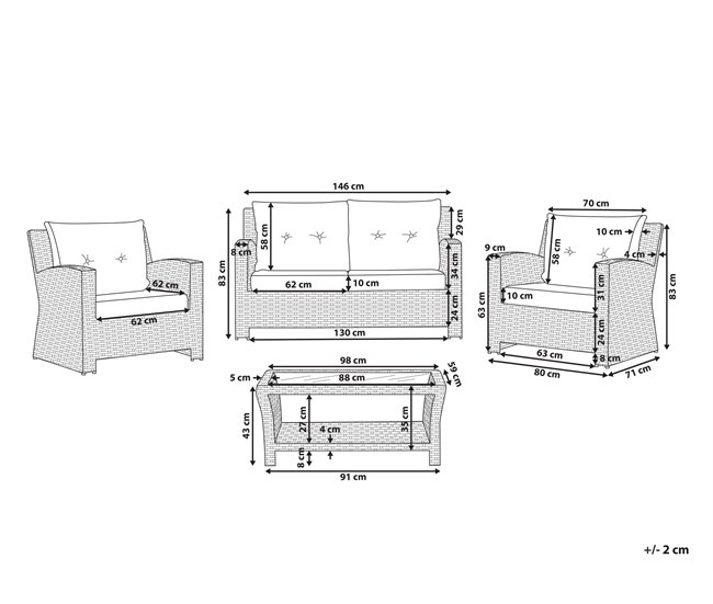 Beliani Conjunto de jardín Ratán sintético MARINO Blanco