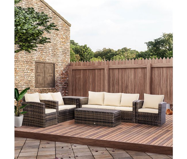 Conjunto de Muebles de Ratán Metal, Ratán PE, Poliéster Outsunny Crudo