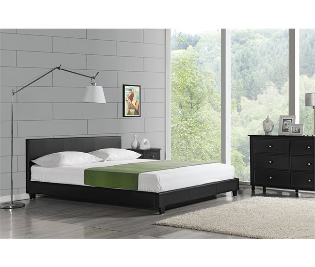 [Corium] Cama de matrimonio Albacete de cuero sintético moderna Negro