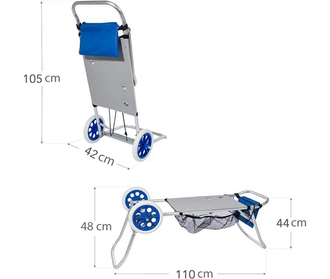 Carro de playa Porta Sillas Carrito Plegable Convertible Mesa Blanco