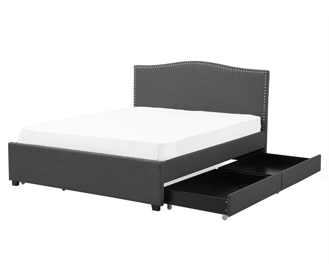 Beliani Cama con somier Poliéster MONTPELLIER 167x213 Gris Oscuro