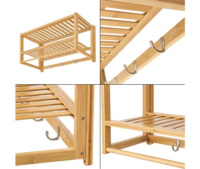 Estantería de pared Thyborøn con toallero y ganchos bambú Natural