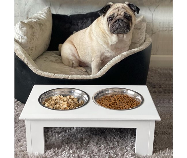 Comedero Elevado para Perros Acero Inoxidable, MDF PawHut Blanco