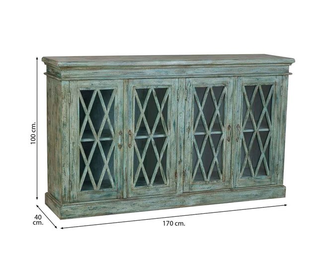 Aparador de madera y cristal con 4 puertas Azul