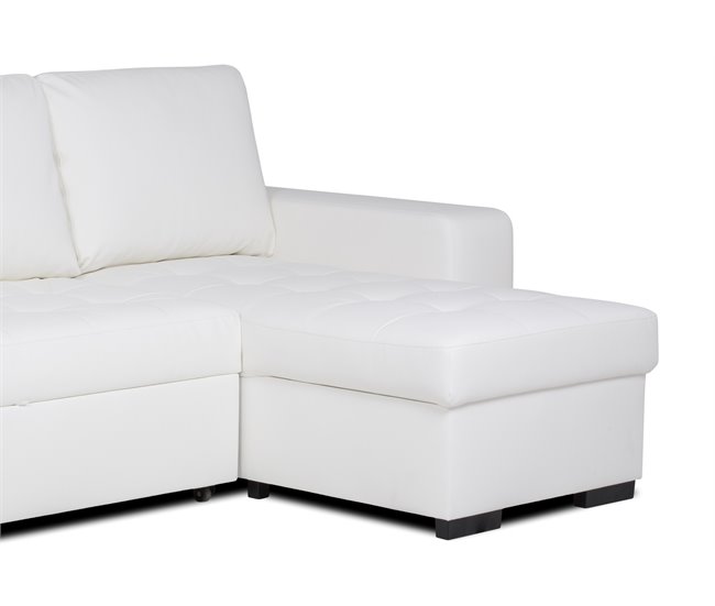 Chaise longue piel sintética con cama HARRY Blanco