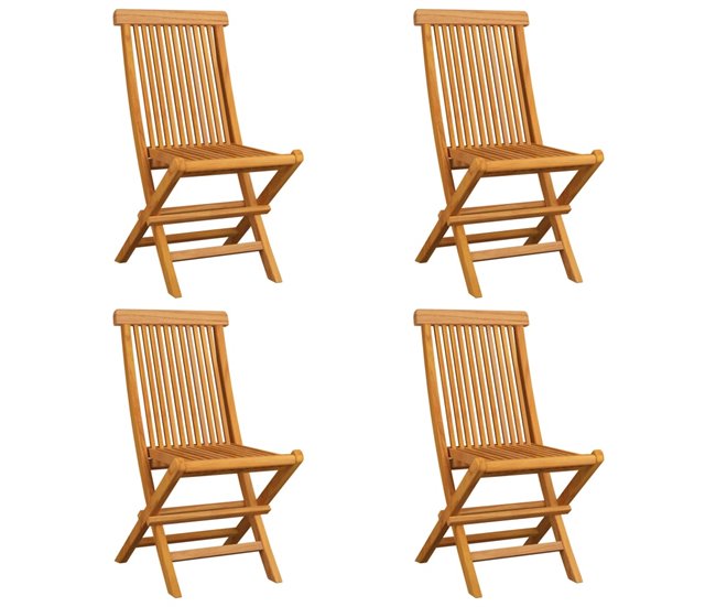 4 Sillas de jardin de madera de teca con cojines Antracita
