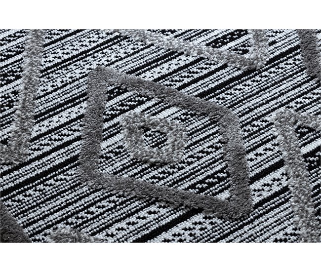 Alfombra MAROC P657 Diamantes Zigzag Étnico Franjas Bereber 140x190 Negro